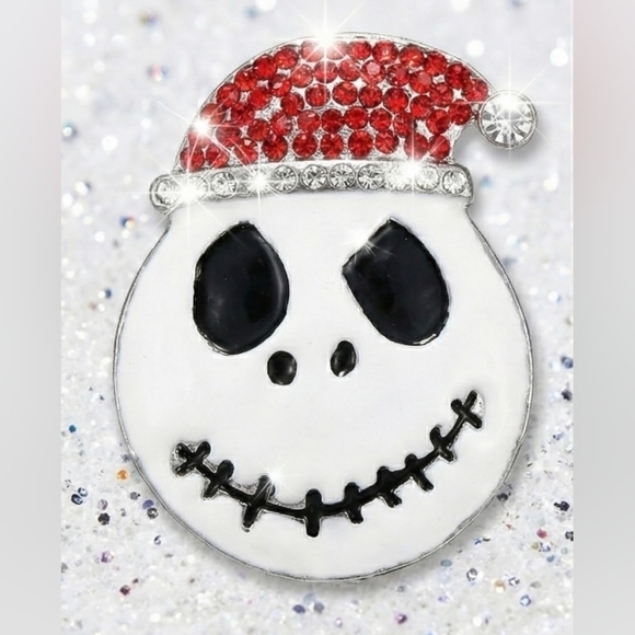 Silver plated red Crystal Jack skellington pendant necklace - Picture 14 of 15